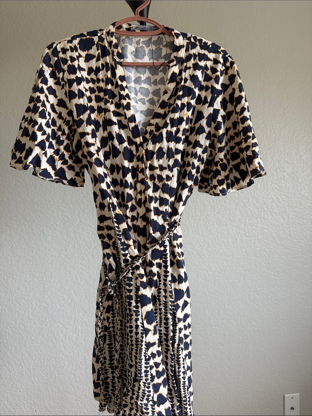 Zara Beige and Black Animal Print Mini Dress